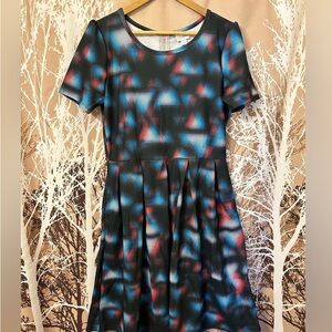 LuLaRoe Black and Blue Geometric Midi Dress